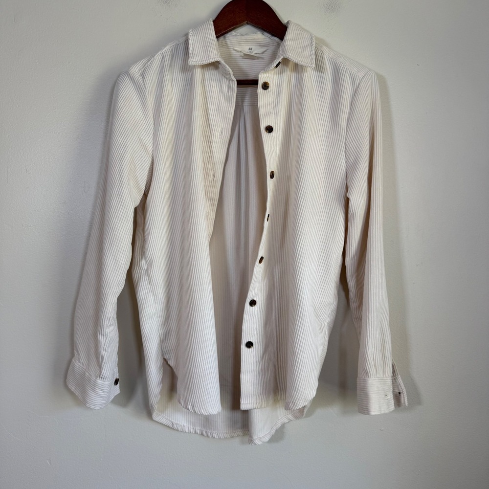 H&M L.O.G.G. Corduroy Long Sleeve Button Down Shirt Size 2 Cream